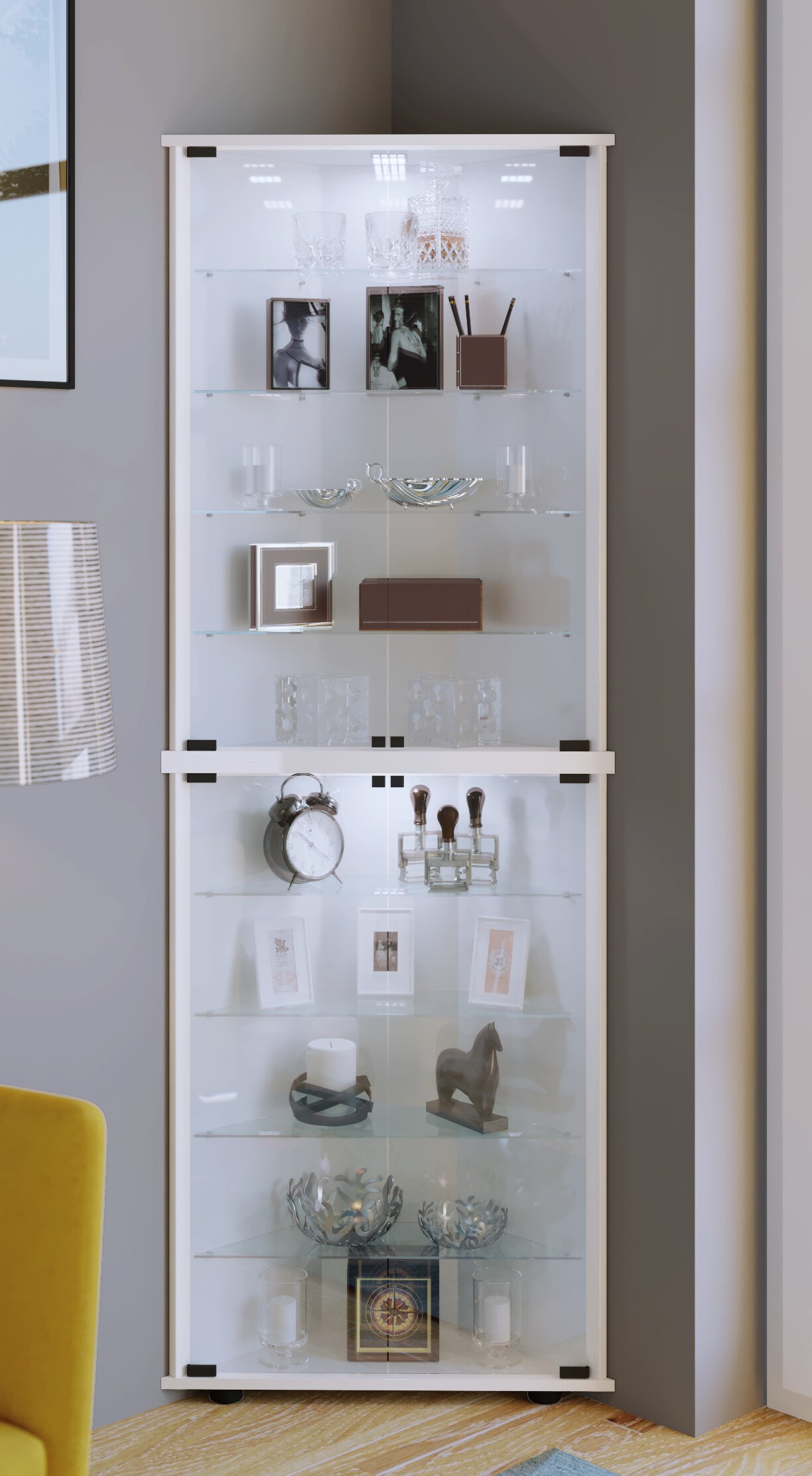VCM Holz Glas Vitrine Sammelvitrine Glasvitrine Eckvitrine Standvitrine Vecko XL