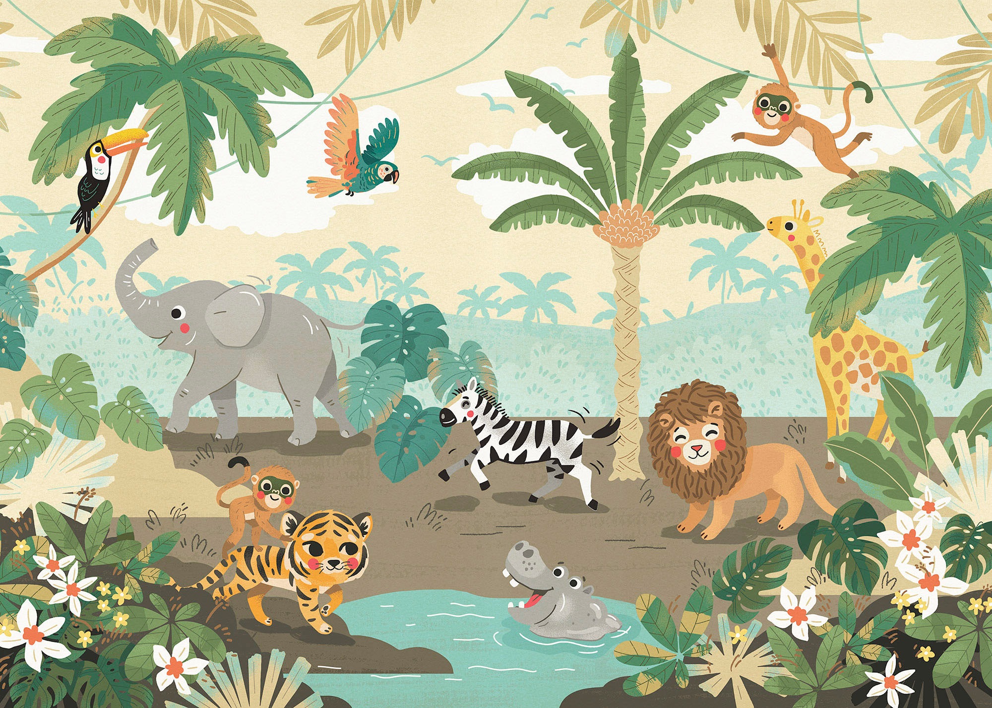 Komar Fototapete »Digitaldruck Vlies -  Baby Safari - Grösse 350 x 250 cm« bedruckt glatt Wohnzimmer, Schlafzimmer