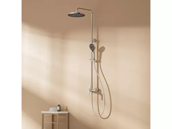 AURALUM MAX Colonne Douche Chromé,avec Mitigeur,Ensemble de Douche Réglable en Hauteur103-139 cm,Mitigeur Douche avec Douche de tête/Douchette 3 Jets