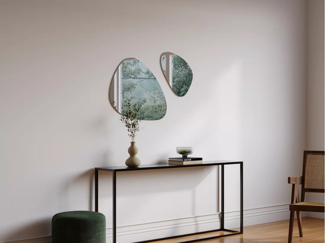 Lot de 2 miroirs muraux organiques sans cadre - L. 65 x H. 55 cm et L. 40 x H. 41 cm - YULIMI