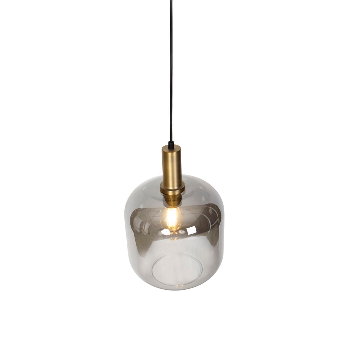Smart hanglamp zwart met goud en smoke glas incl. Wifi A60 - Zuzanna