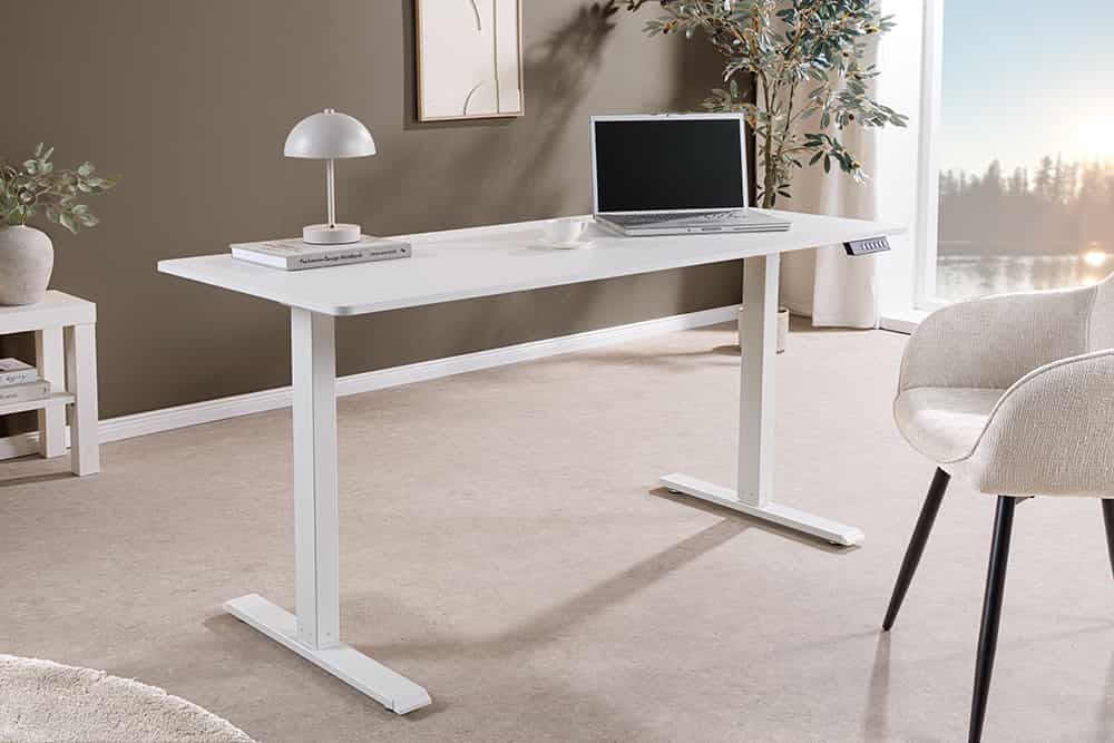 Höhenverstellbarer Schreibtisch WHITE DESK 140cm weiß Metallgestell Bürotisch