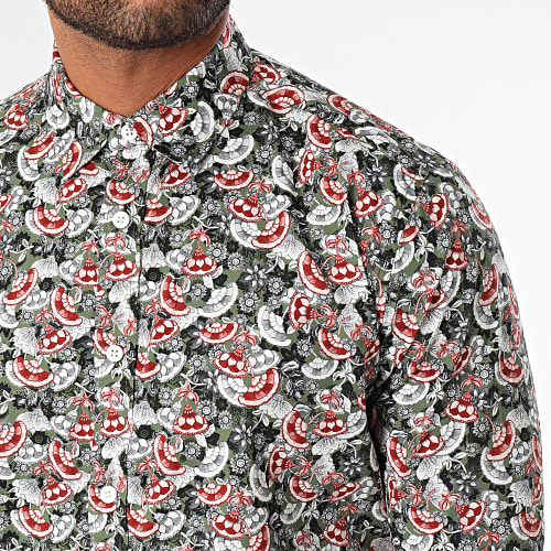 Chemise Manches Longues Albertus Vert Kaki Rouge Floral