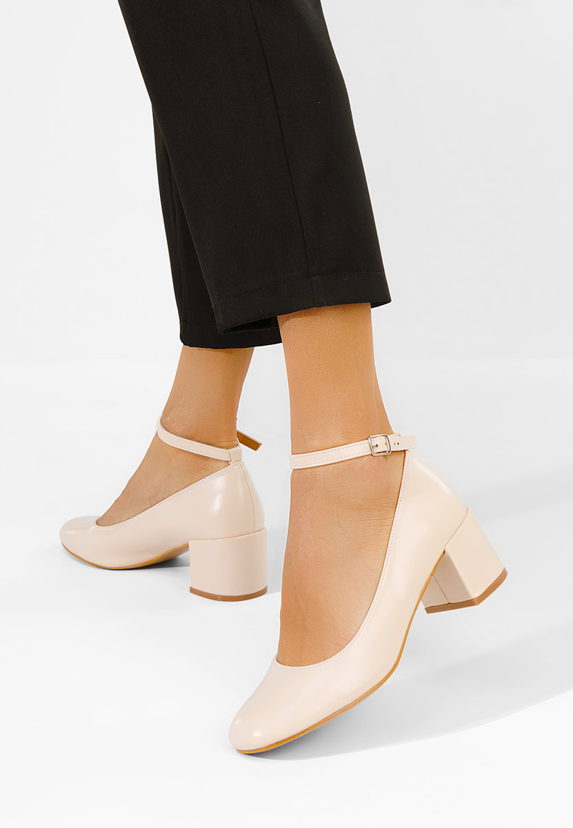 Chaussures à talon épais et bride beige Allisa