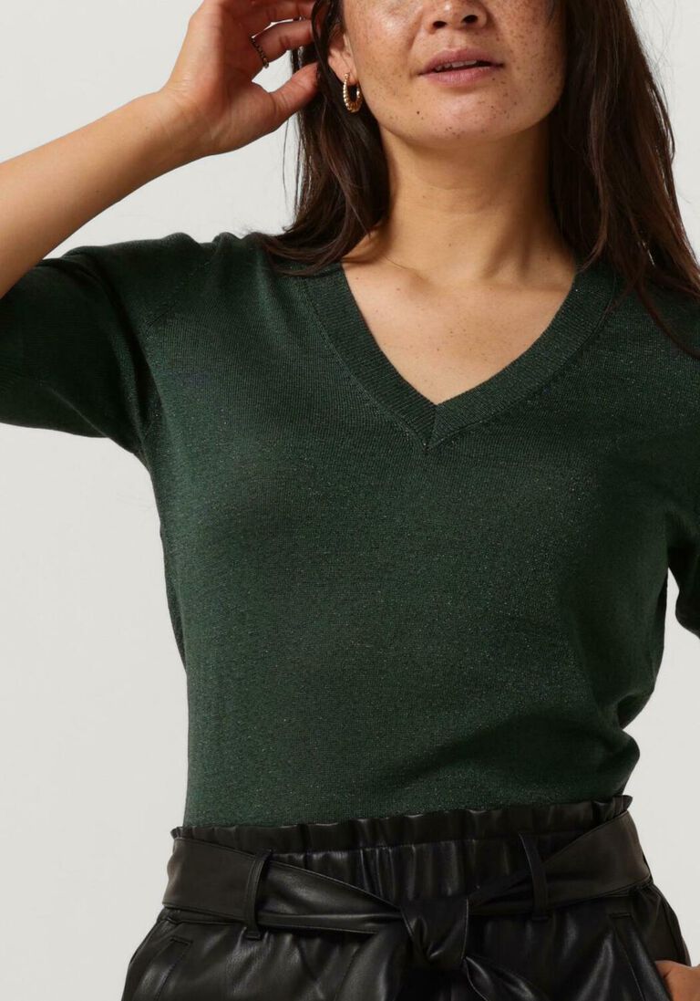 MINUS groene minus top milla metallic v-neck knit t-shirt
