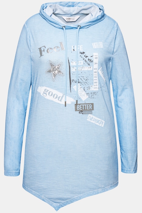 Hoodie, A-Linie, ColdDyed, großer Druck, Zipfelsaum