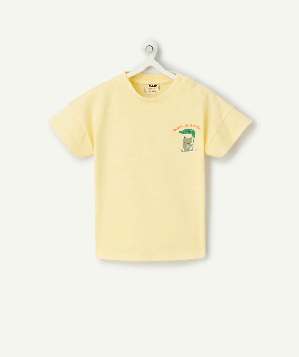 t-shirt bébé garçon en coton bio jaune motif grenouille