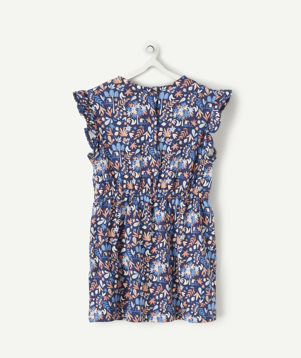 ROBE BÉBÉ FILLE BLEUE EN COTON BIO ET IMPRIMÉ FEUILLES