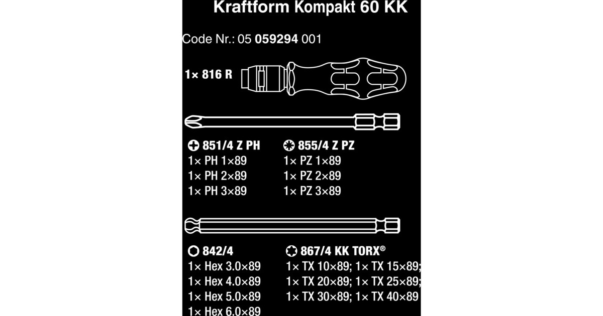 WeraKraftform Kompakt 60 KK, 17-delig dopsleutel  (Zwart/groen, Bits met kogelkop)