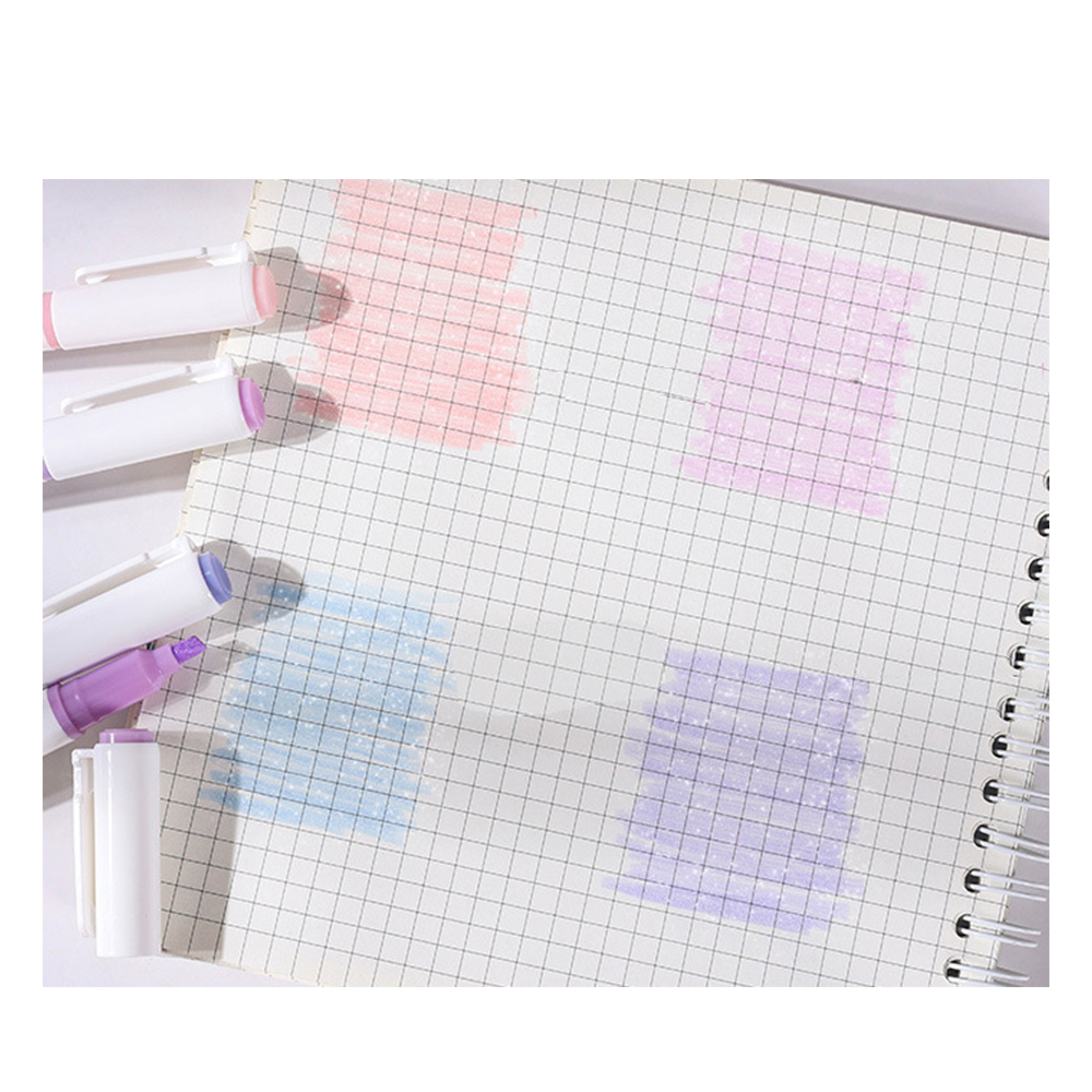 (4er Set) 4mm Glitzer Leuchtstift Highlighter Text Marker Filzstift mit Keilspitze - Rosa / Lila / Blau