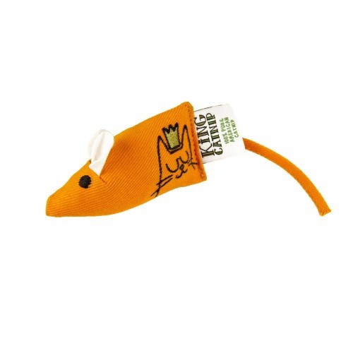 Brinquedo laranja em formato de rato com erva-de-gato para gatos