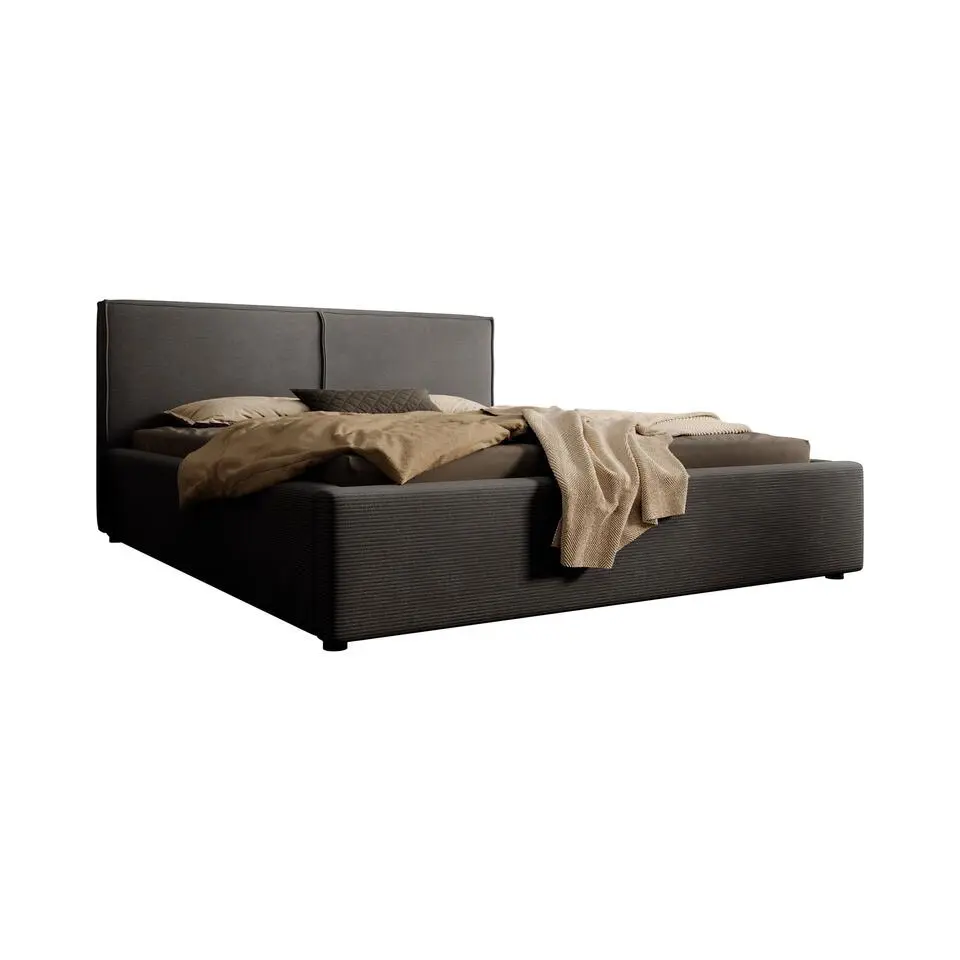 Meubella - Tweepersoonsbed Infinity - Zwart ribstof - 160x200 cm