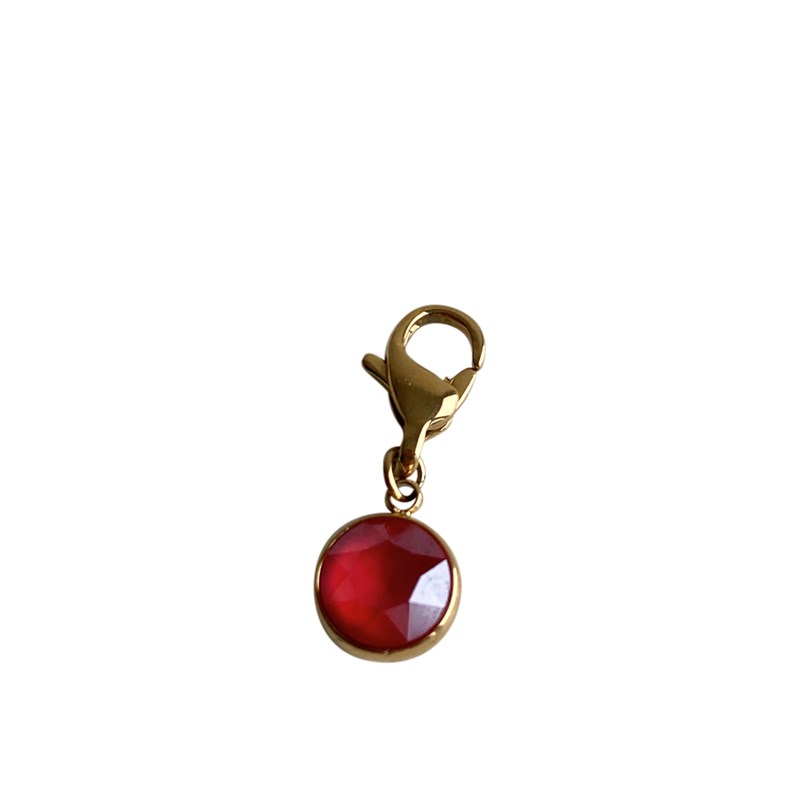 Charm pampille en acier doré avec cristal rose fushia