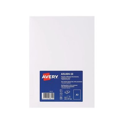 Avery - 10 Étiquettes permanentes en polyéthylène blanc mat - A3 - réf A3L004-10