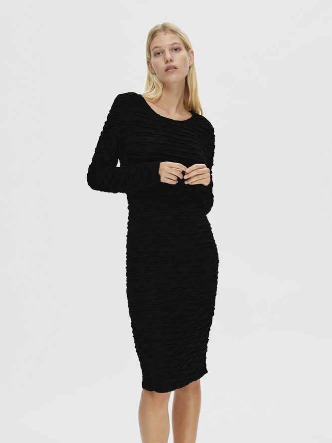 Selected Femme SLFLISETTE LS O-NECK MIDI DRESS EX Sort