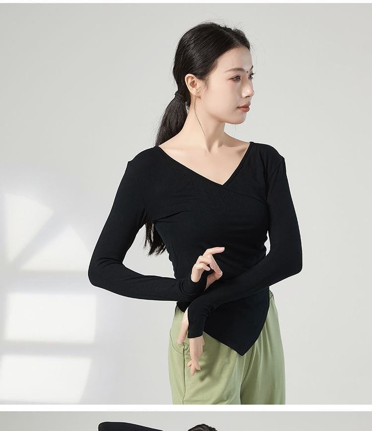 Cossita - Lange mouwen V-hals effen asymmetrische danstop