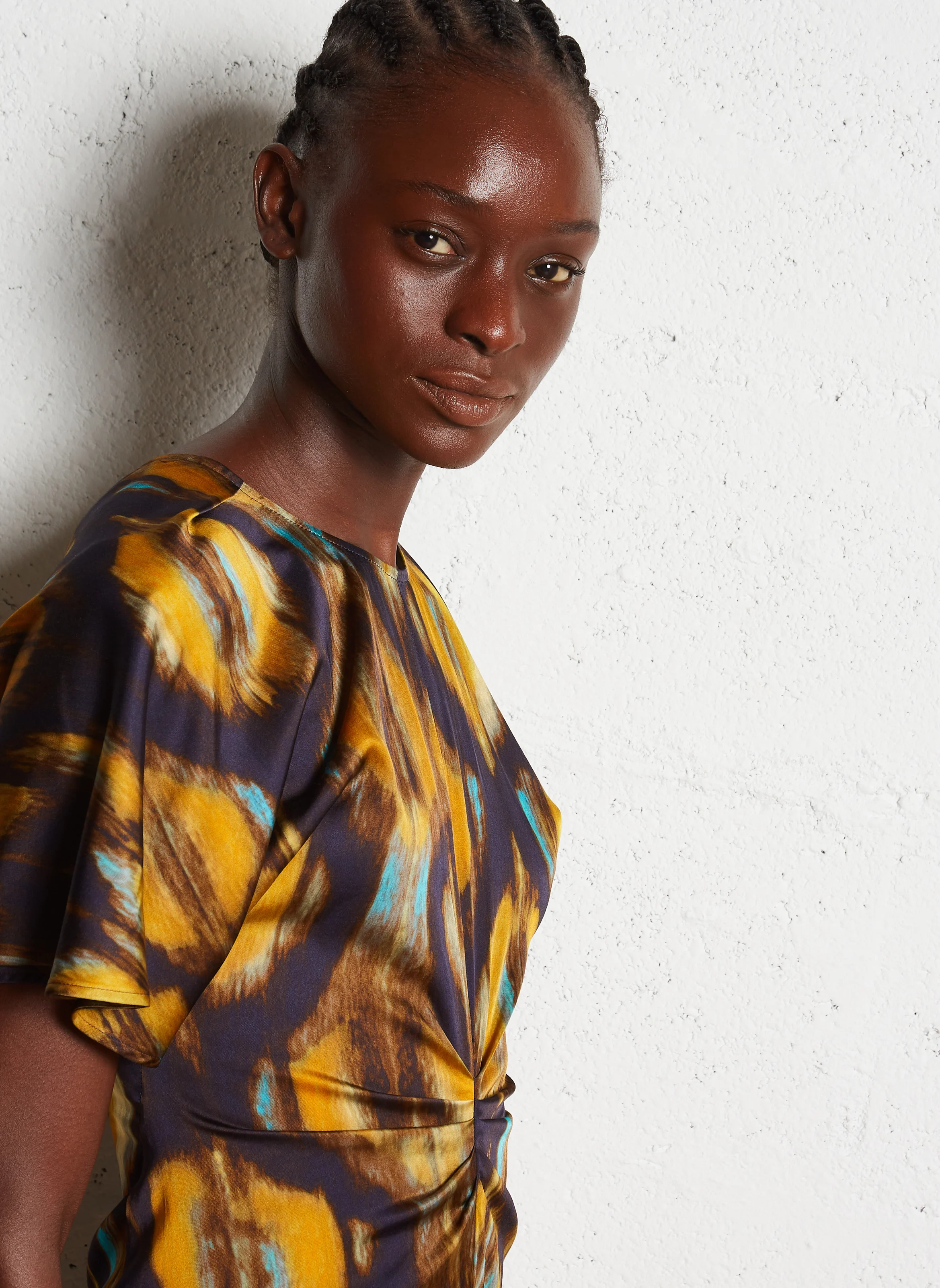 SOLEIL - Robe midi col rond imprimée | Bleu