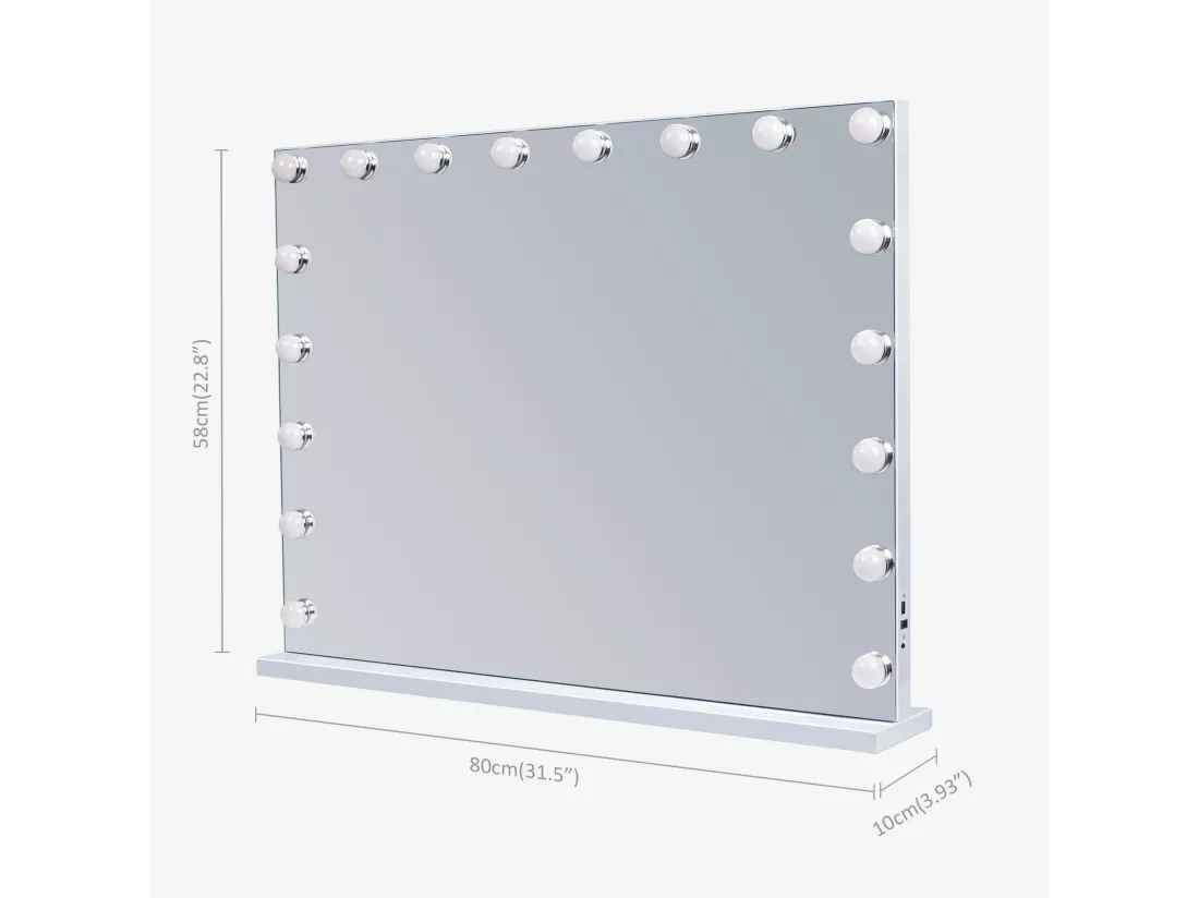 Miroir de maquillage hollywood coiffeuse mural avec lumière 80x58cm