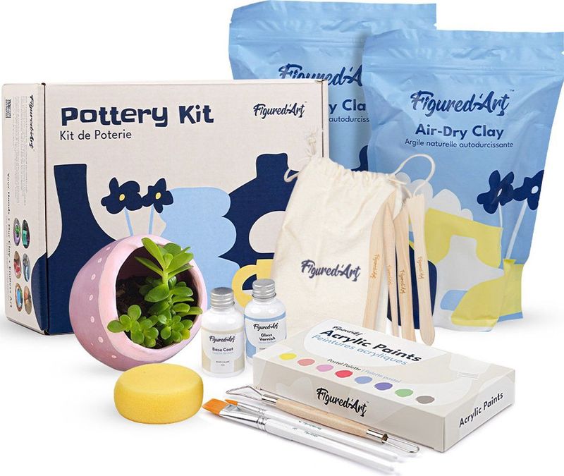Figured'Art - Pottenbak Set - Wit - 2 KG Zelfhardende Klei - Inclusief Gereedschappen
