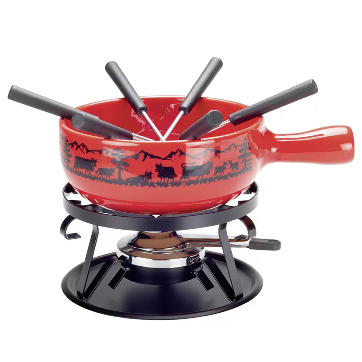 Käsefondue Set Scherenschnitt Rot