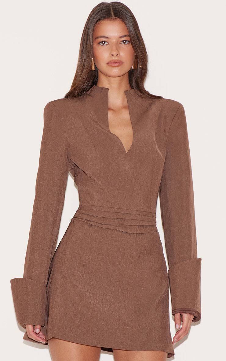 Châtaigne Robe Blazer Tissée À Col En V