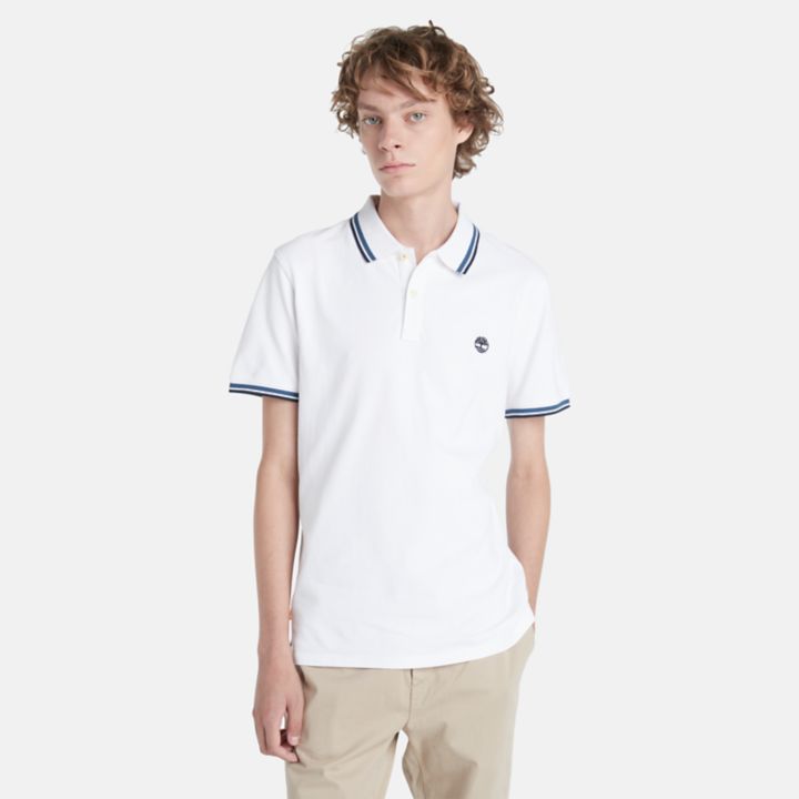 Camisa polo Millers River Tipped para homem, na cor branca.