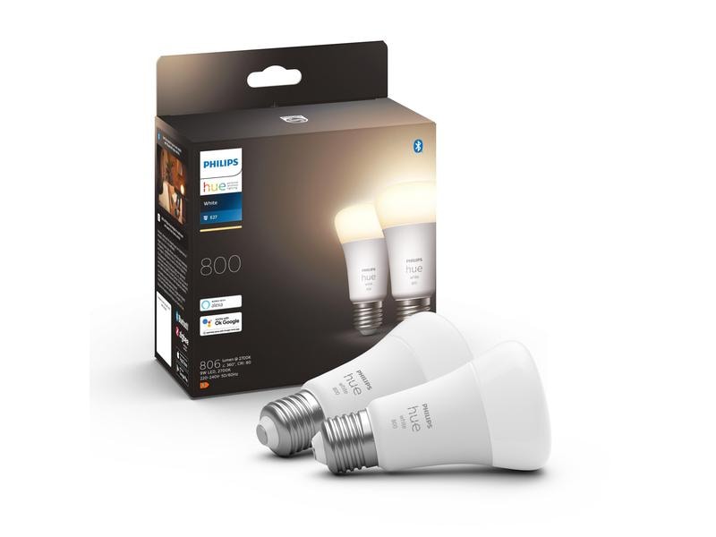 Philips Hue Leuchtmittel White E27 Doppelpack 2 x 800 lm Per Bluetooth steuerbares Hue E27-Leuchtmittel