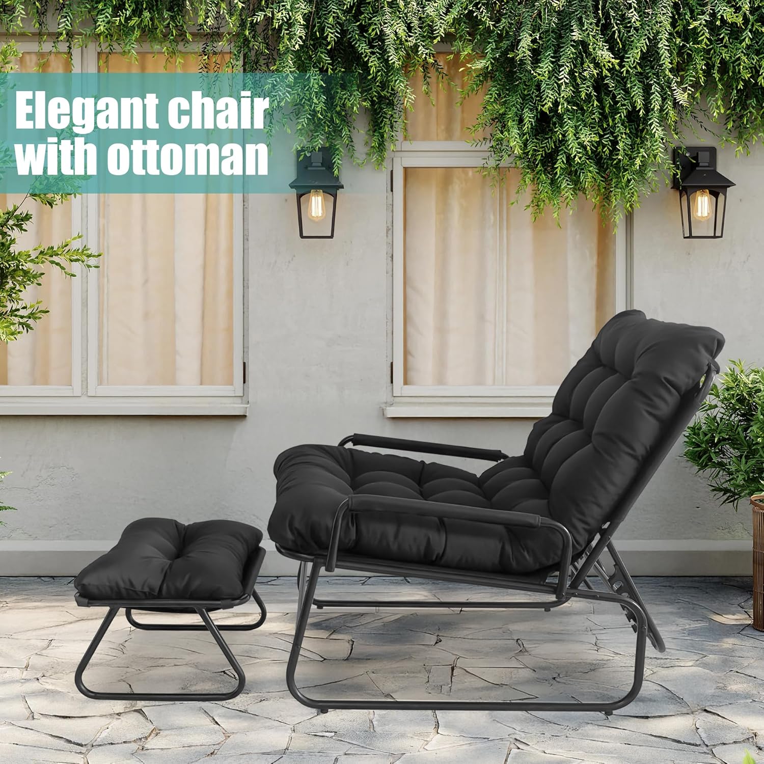 Lounge Sessel Outdoor,Relaxsessel Garten,Gartensessel Mit Liegefunktion, Mit Fußhocker Outdoor Lounge Sessel. (Grau mit Fußhocker)