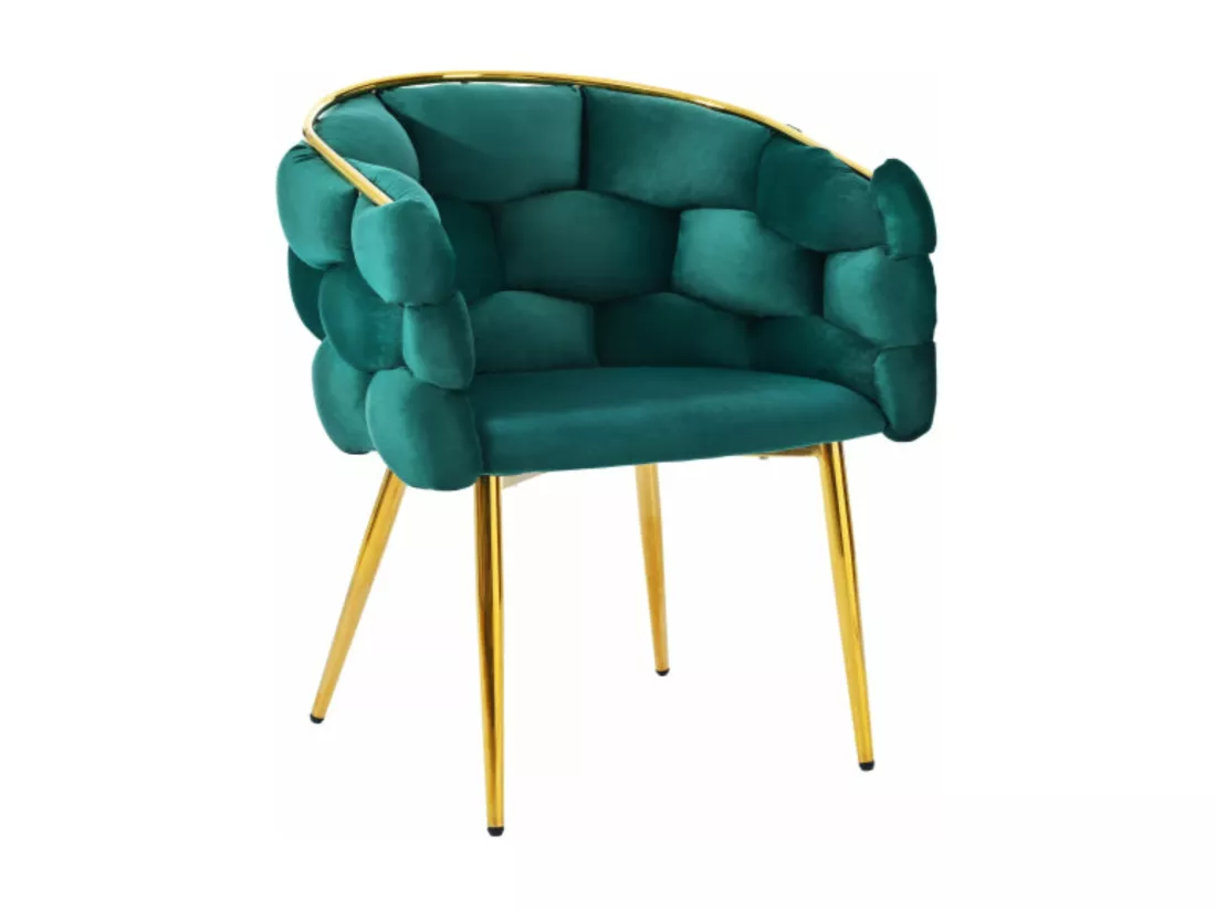 Chaise à bulles en velours, pieds dorés, vert,d50cm×h80cm