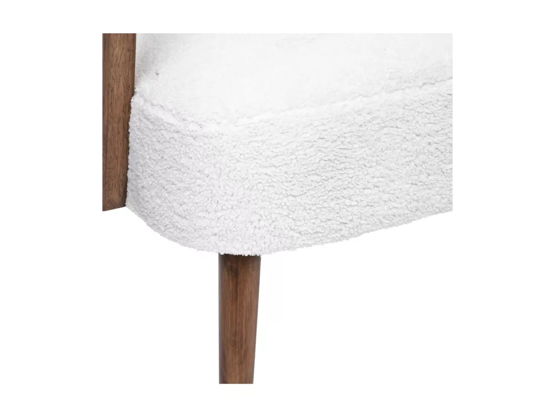 Fauteuil avec accoudoirs en Bois et Tissu blanc à bouclettes