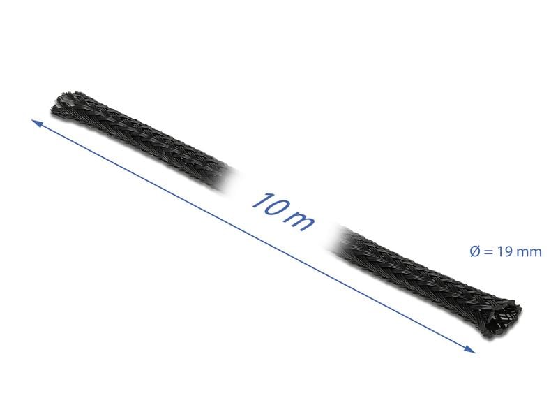 Delock Kabelschlauch 10mx19mm, dehnbar Schwarz Delock Geflechtschlauch dehnbar 10 m x 19 mm schwarz