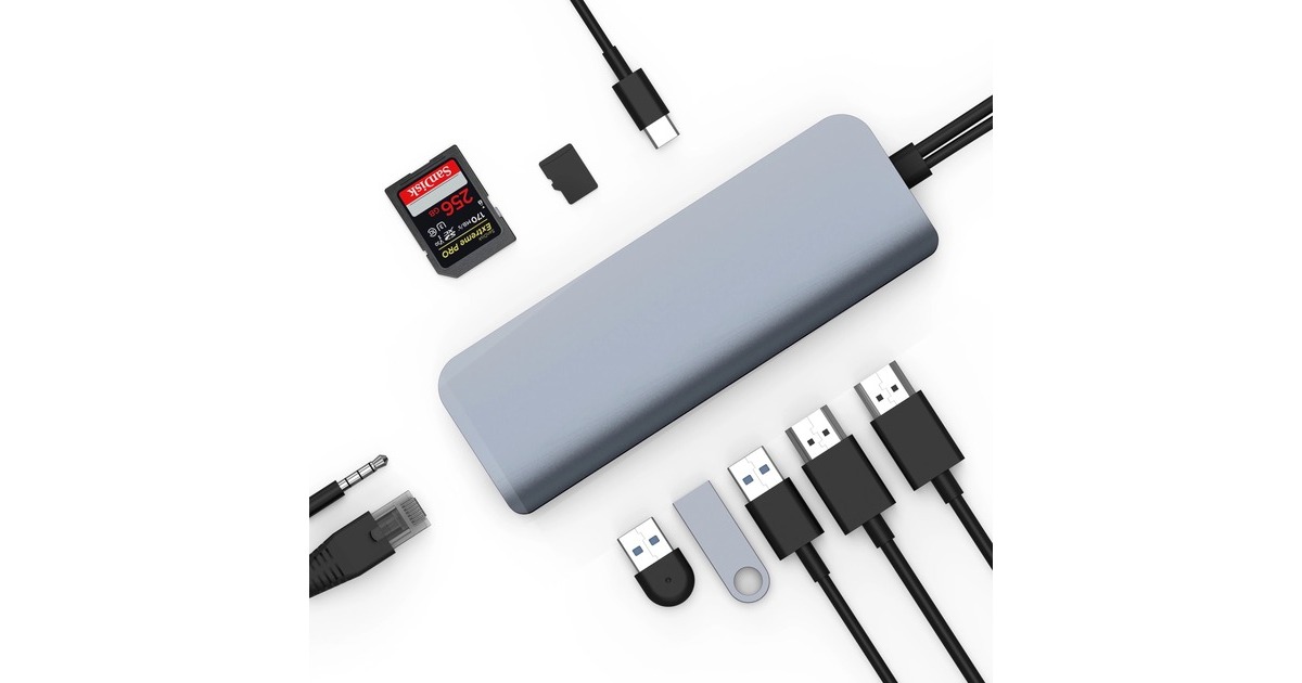 HyperHyperDrive VIPER 10-in-2 USB-C Hub dockingstation  (Donkergrijs)