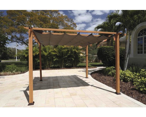 Aluminium pergola, Paragon Outdoor Florida paviljoen 10x10 met verstelbare zonwering 320 x 320 cm houtlook