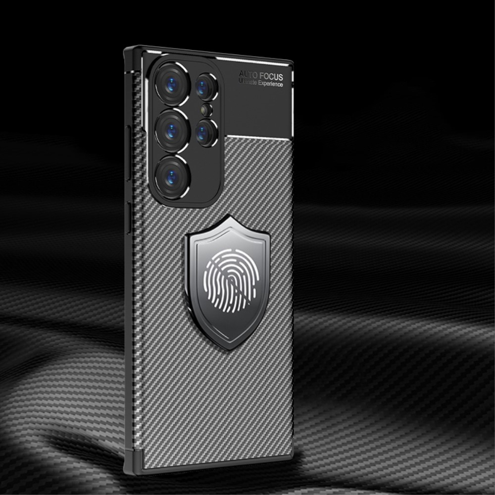 Samsung Galaxy S23 Ultra 5G Gummi Case Schutzhülle mit Air Cushion Fallschutz im Carbon Look - Schwarz
