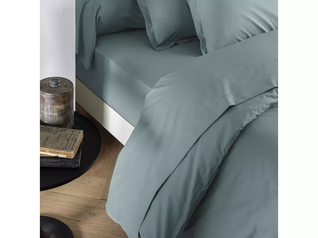 Drap plat coton percale Bleu 270x310 - SOMEO - MORPHEE