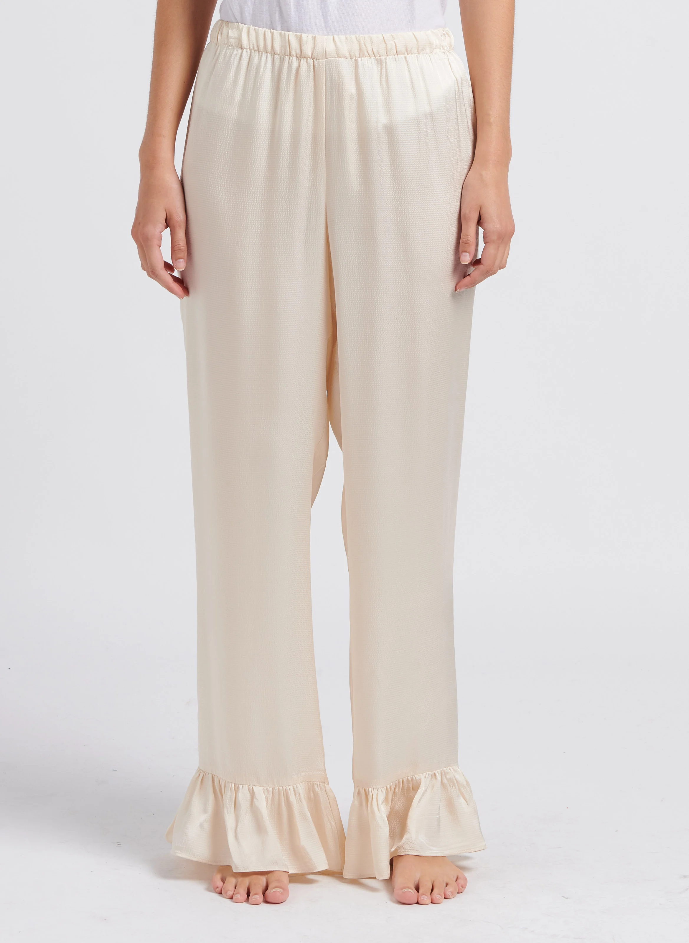 GLORIA - Pantalon taille haute fluide | Blanc