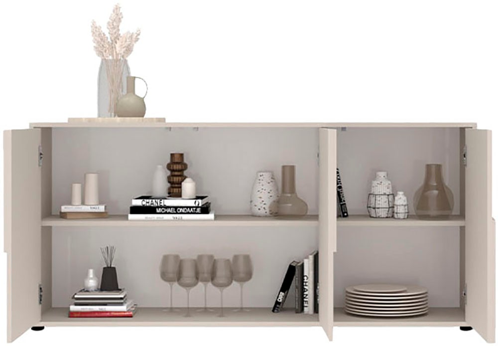 INOSIGN Sideboard »Stone, 155 cm breit, 3 Türen, Anrichte, Kommode, Stauraumschrank« 3D-Design, Push-to-open, Innenraum grosszügig, Füsse 14/2 cm wählbar