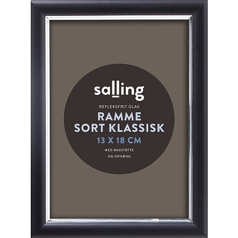 Klassisk sort ramme m. refleksfrit glas - 13x18 cm