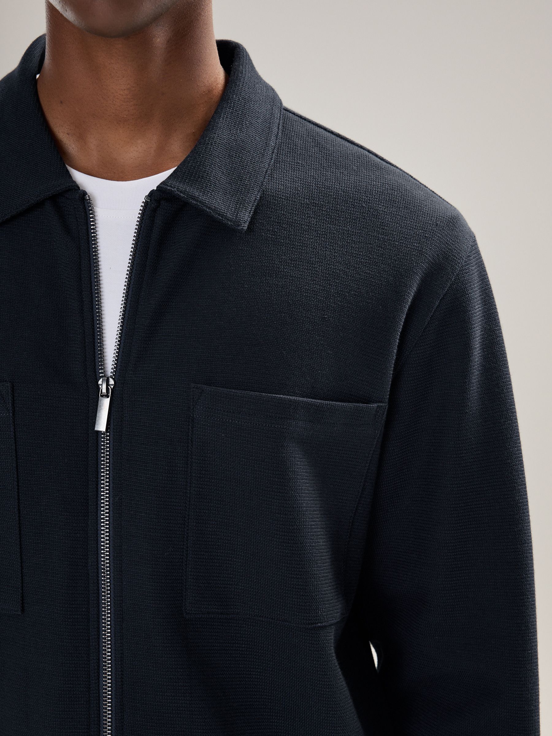 Donkerblauw - Textured Zip Through Shacket