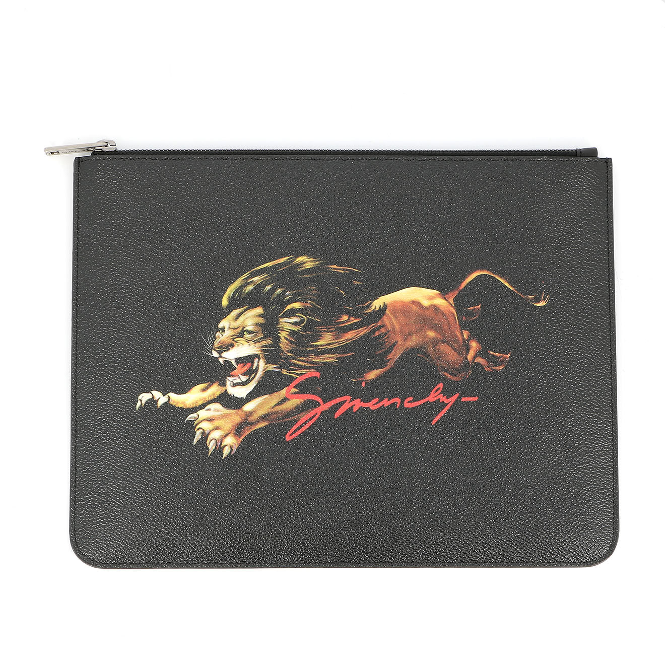 Givenchy Pochette en cuir noir imprimé lion multicolores Etat Neuf