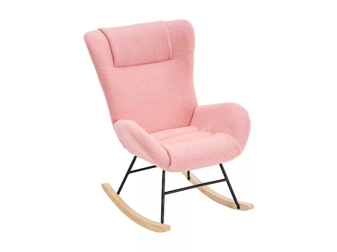 Chaise à Bascule En Tissu Teddy, Rose, Avec Accoudoirs Et Dossier Ergonomique