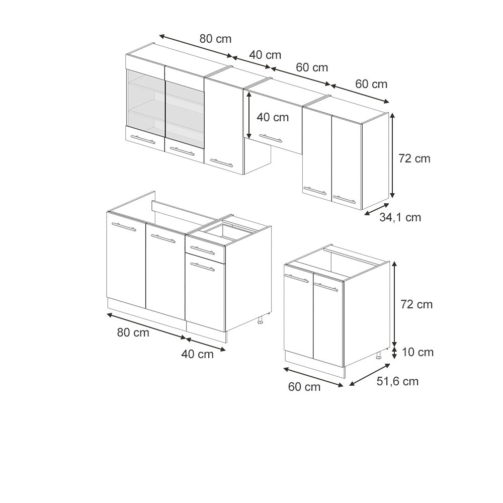 Vicco Küchenzeile Fame-Line Weiß Dunkelblau Hochglanz 240 cm ohne Arbeitsplatte