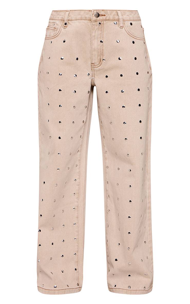 Gris Pierre Jean Denim Large À Détails Cloutés Petite
