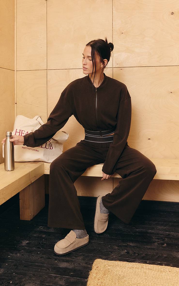Chocolat Veste Bomber Ultra Douce À Taille Élastiquée