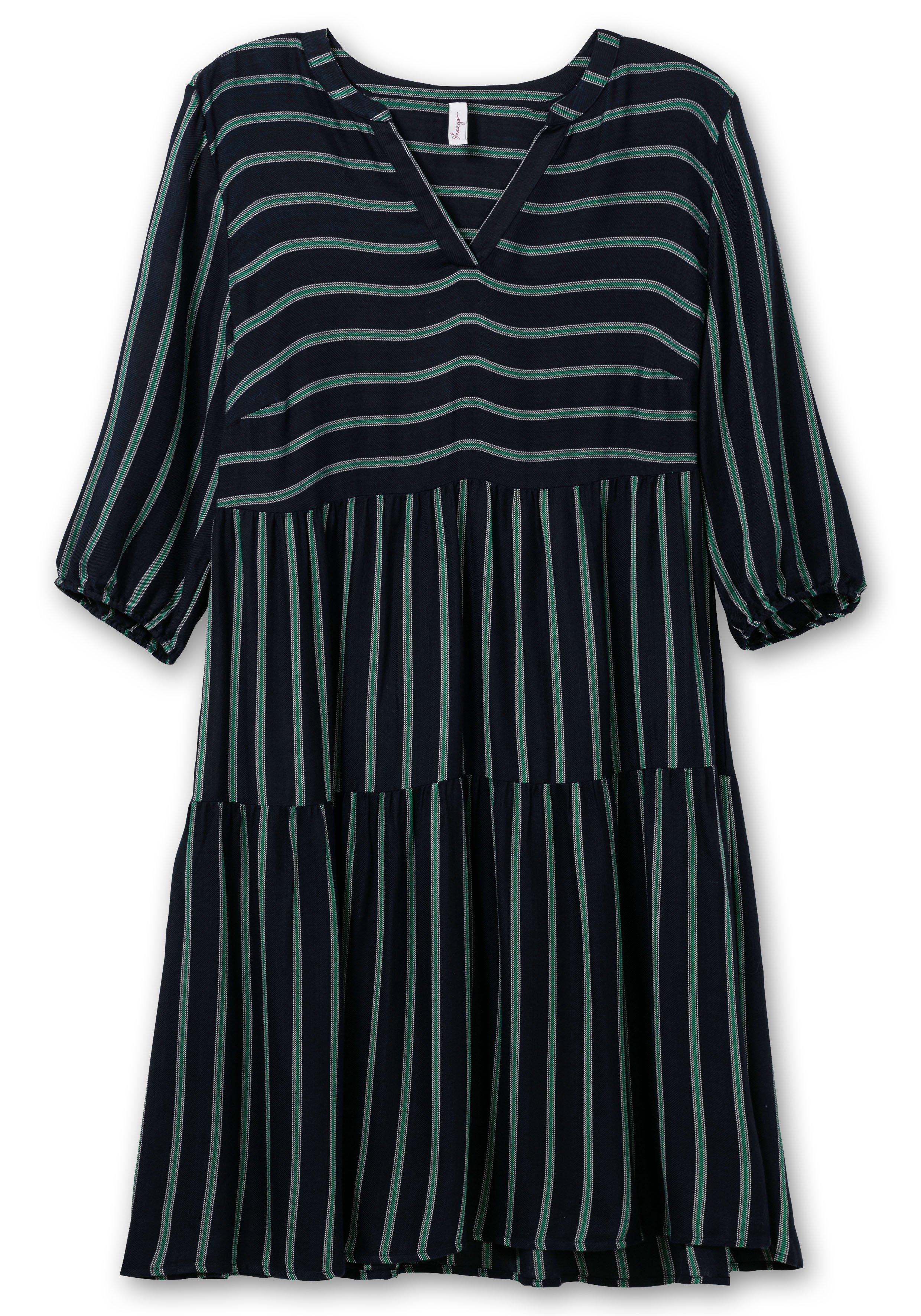 Gestreiftes Kleid in Kaskadenform, aus Viskosetwill