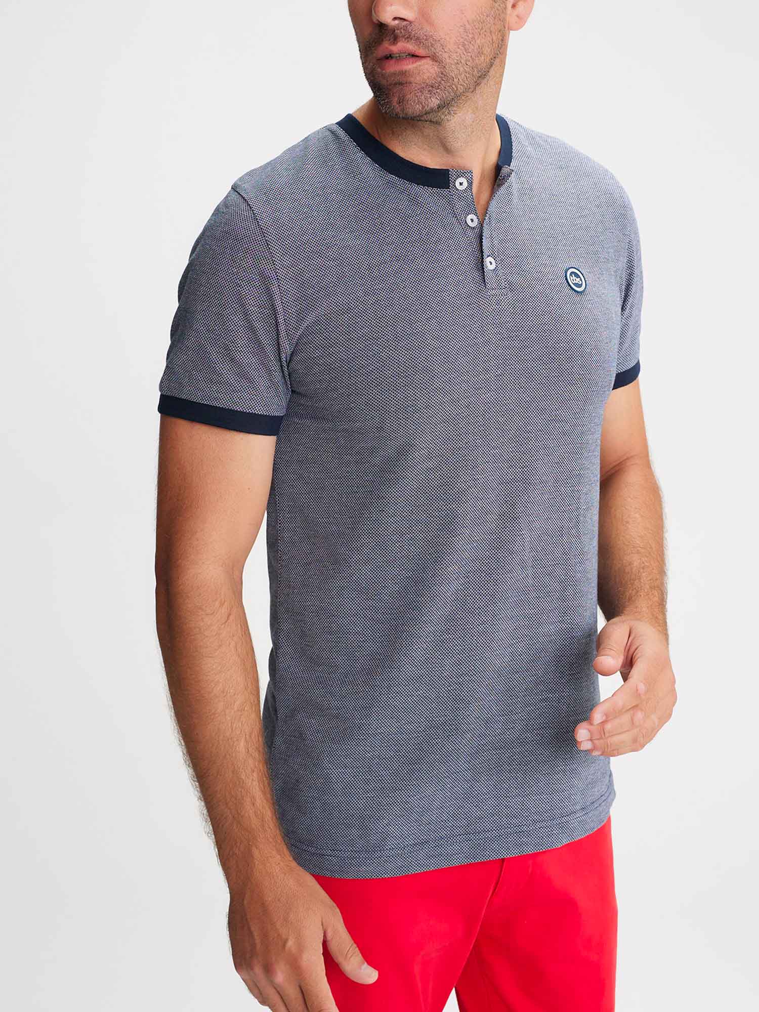 Tee Shirt Homme Patte Boutonnée Marine