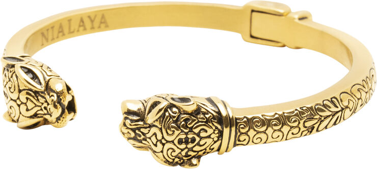 Nialaya Men's Gold Plated Panther Bangle Gold