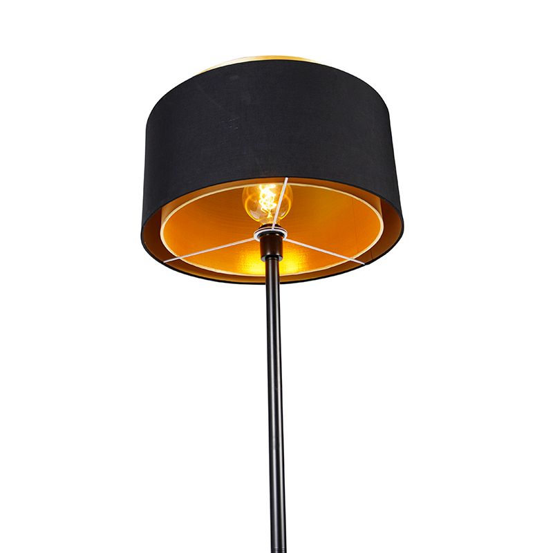 Moderne vloerlamp zwart met kap zwart met goud - Simplo