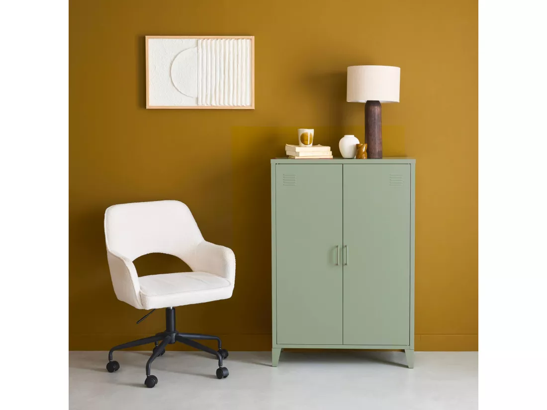 Commode/armoire en métal vert. 2 espaces de rangement. casiers