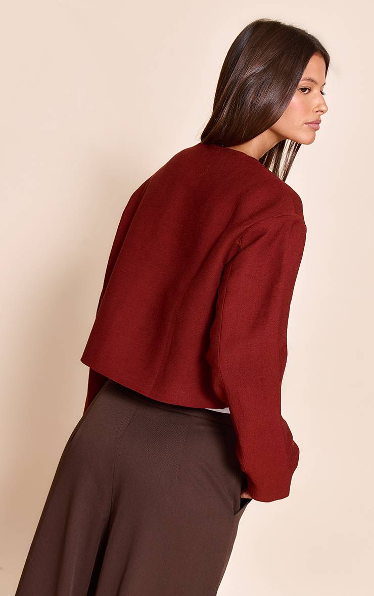 Rouille Veste Ample Boutonnée Aspect Lin